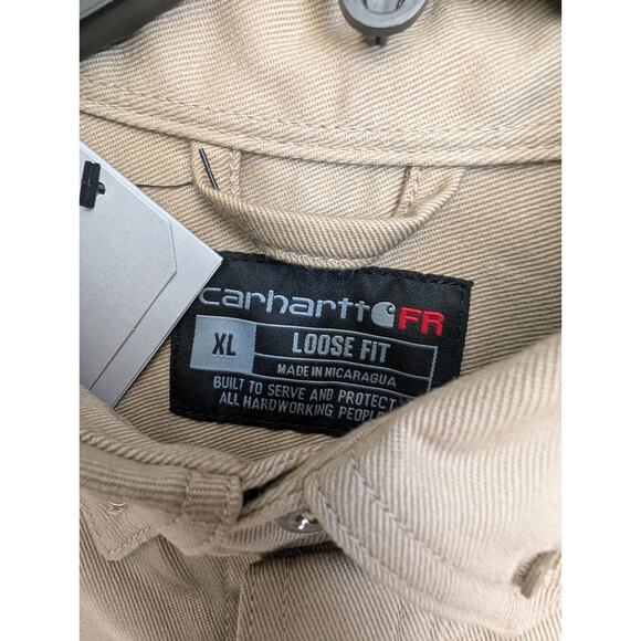 Carhartt Shirt Mens XL Khaki Twill Flame Resistant Loose Fitted Midweight NWT - Picture 4 of 5